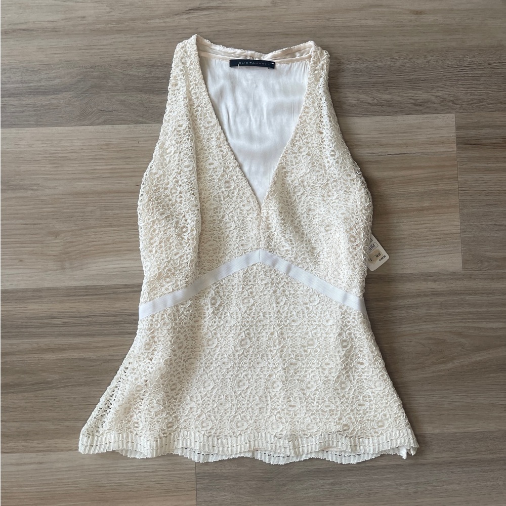 Elie Tahari Cream Lace V-Neck Top